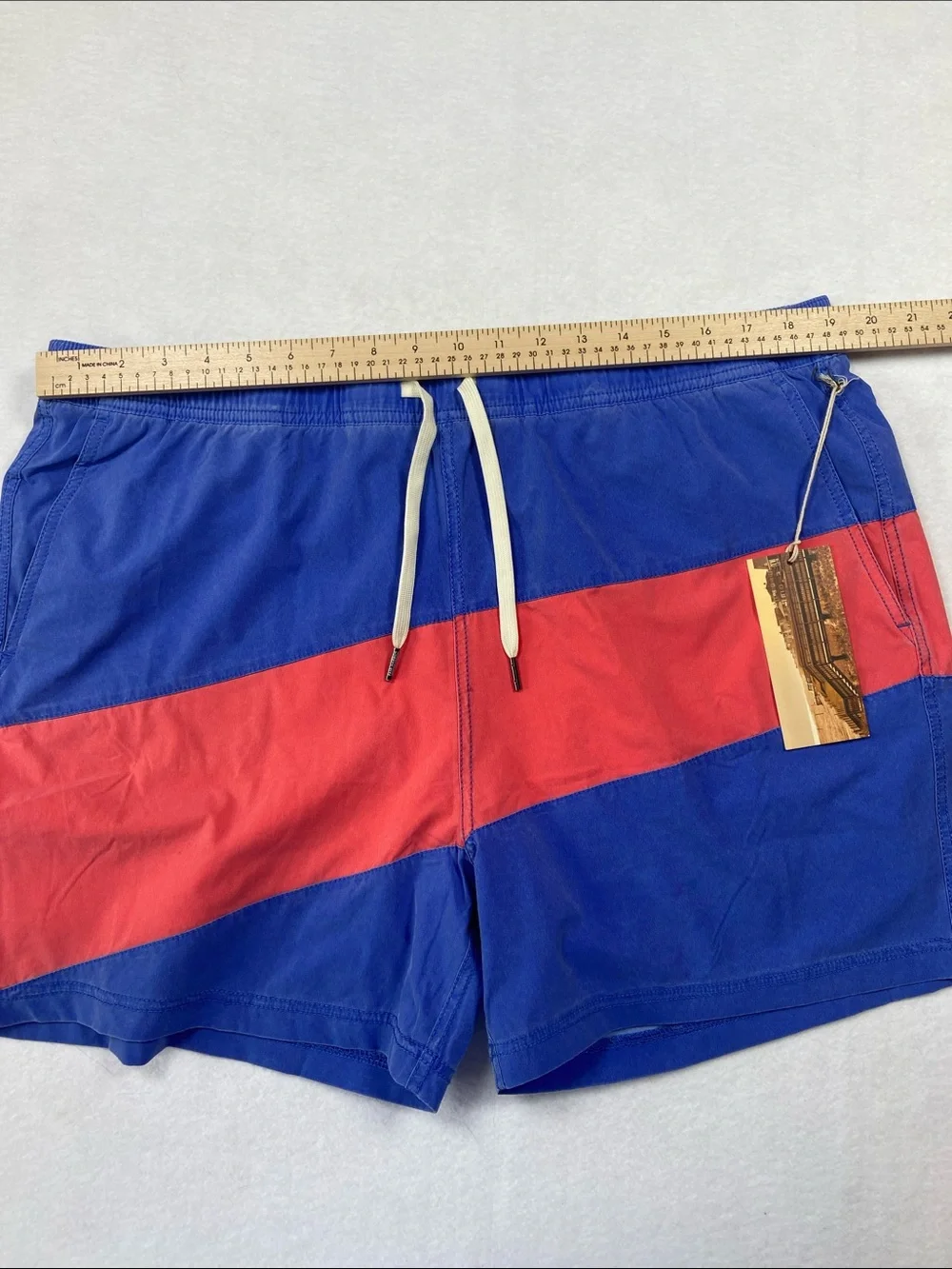 Fair Harbor Men's Blue & Red Swim‎ Trunks with Drawstring Beach Coastal Pool